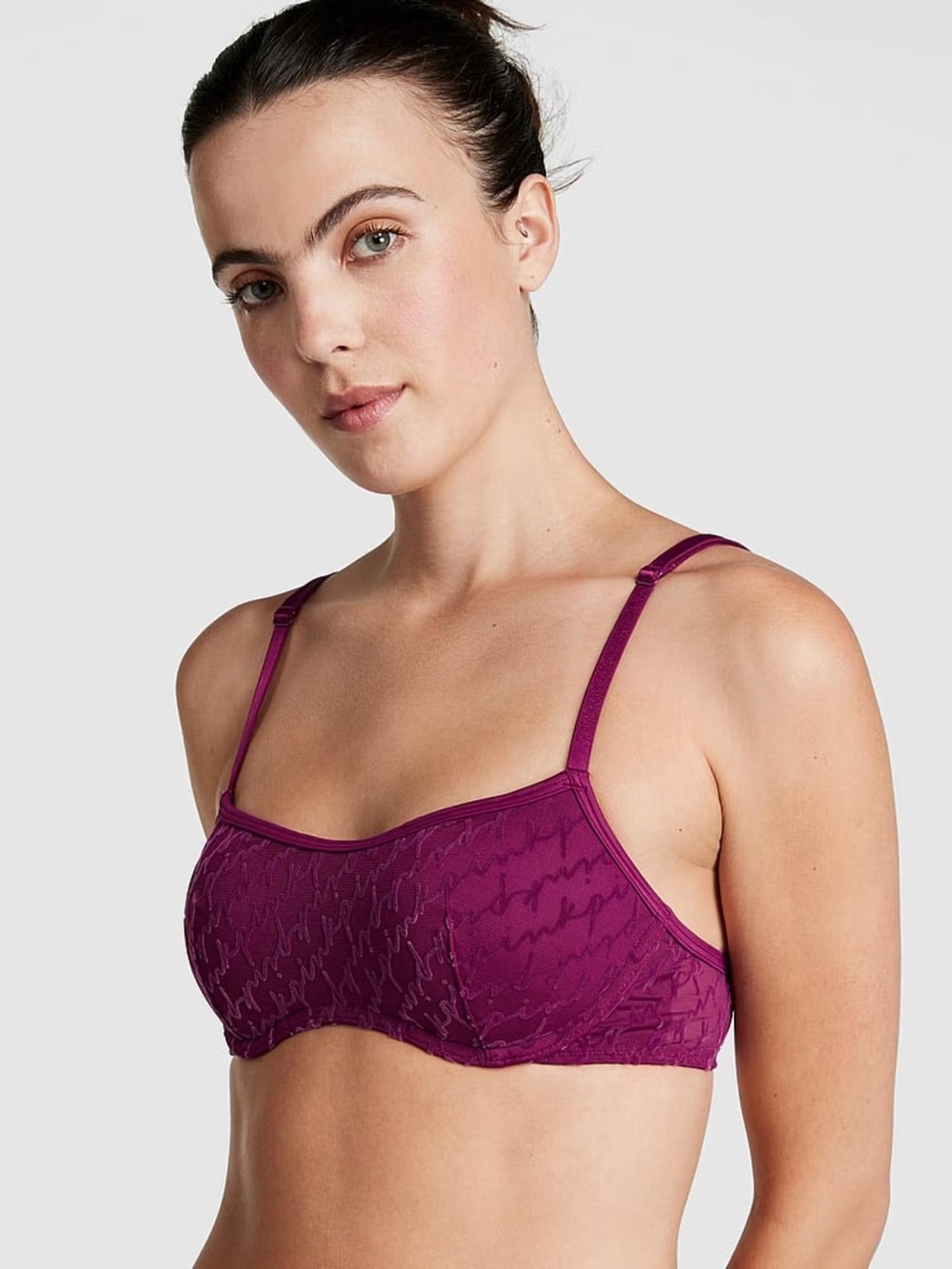 PINK Mesh Push-Up Bra Red and Thong Panty